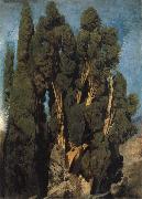Oswald achenbach Cypresses in the Park at the Villa d-Este oil painting